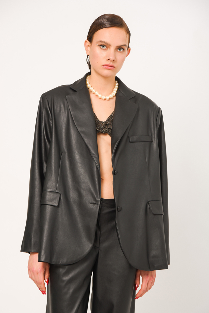 Sunsetgo Celine black leather oversized blazer
