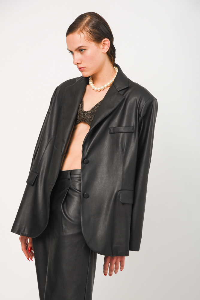 Sunsetgo Celine black leather oversized blazer