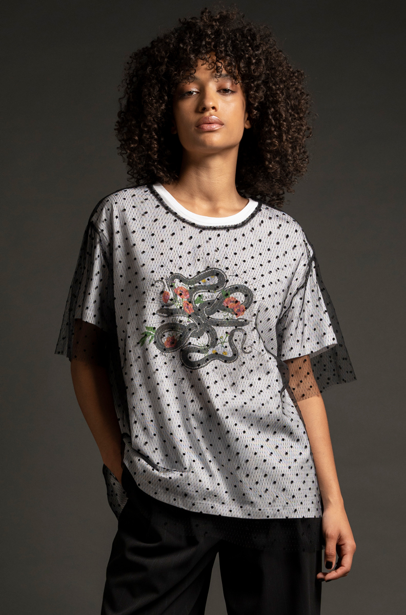 Peace & Chaos Cues double top- cotton & mesh