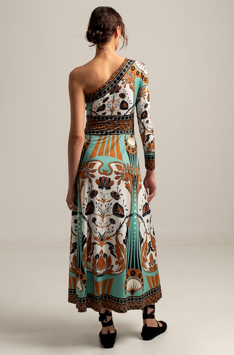 Peace & Chaos Arabesque one shoulder maxi dress
