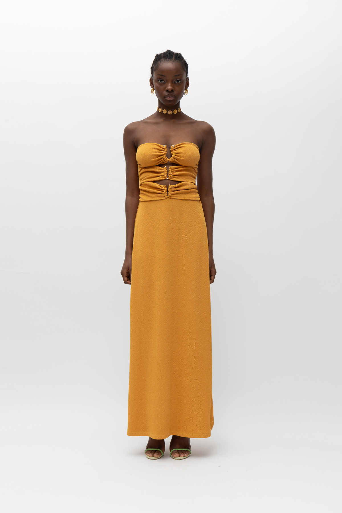 Mallory the label Jacinta mustard dress